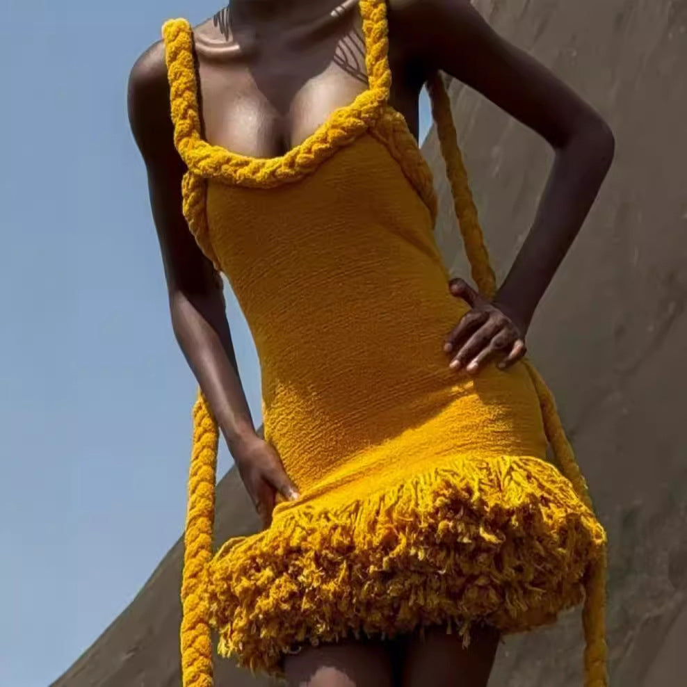 Fab Stylish Yellow Tassel Dress