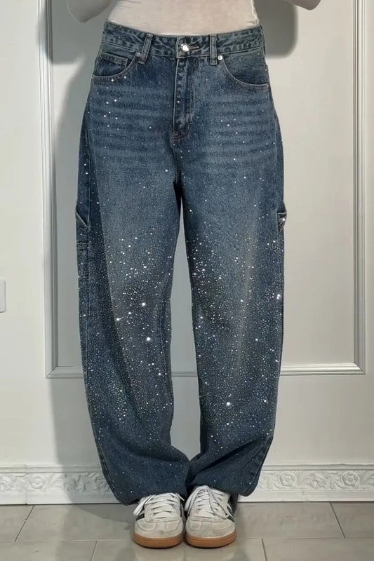 Dazzle Rhinestone Wide-leg Jeans