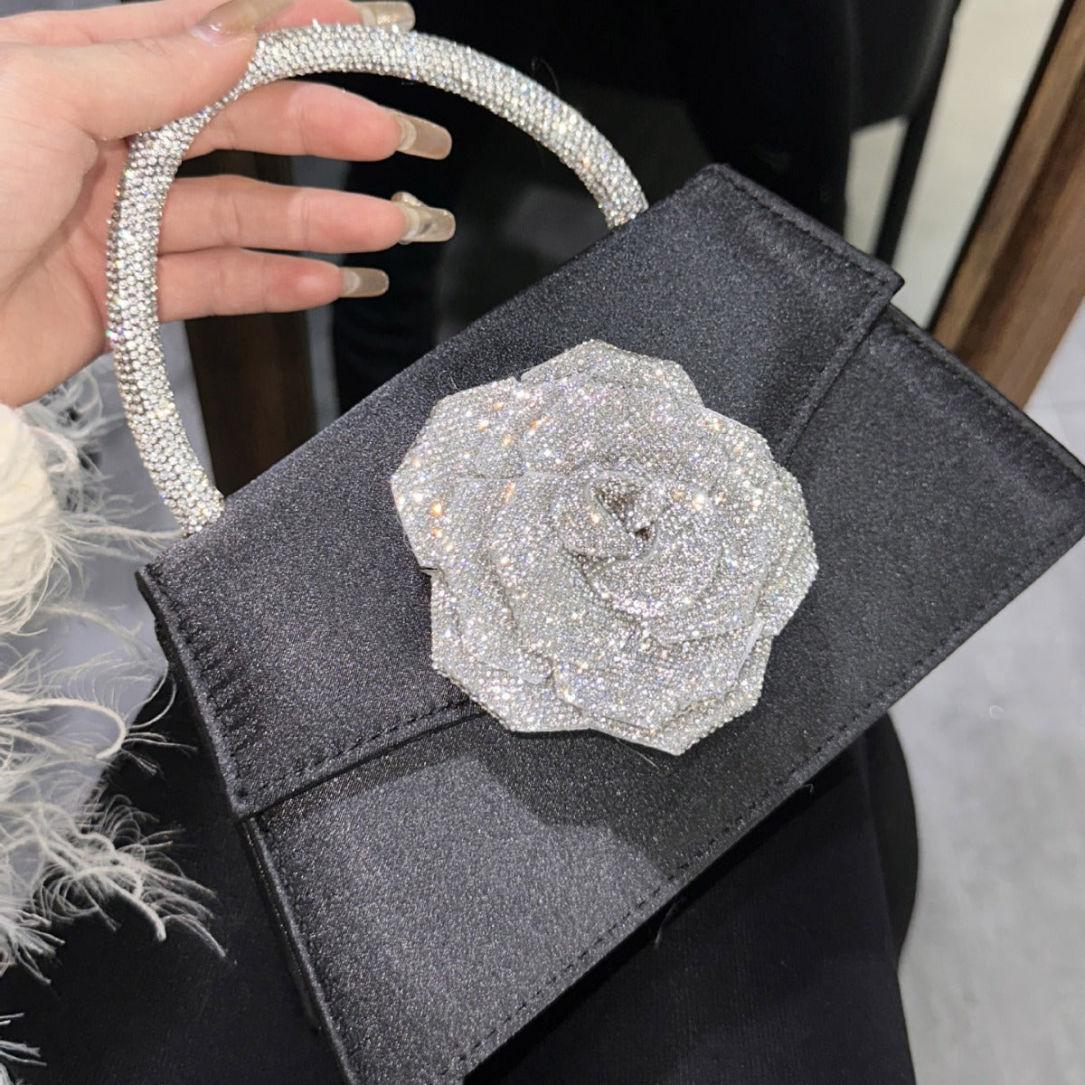 Sparkly Rhinestone Flower Handbag