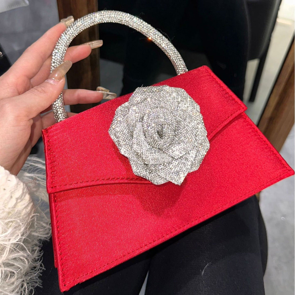 Sparkly Rhinestone Flower Handbag