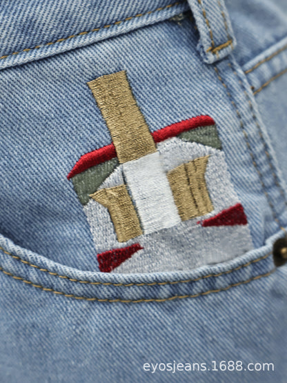 Fab Cigarette Embroidered Denim Shorts