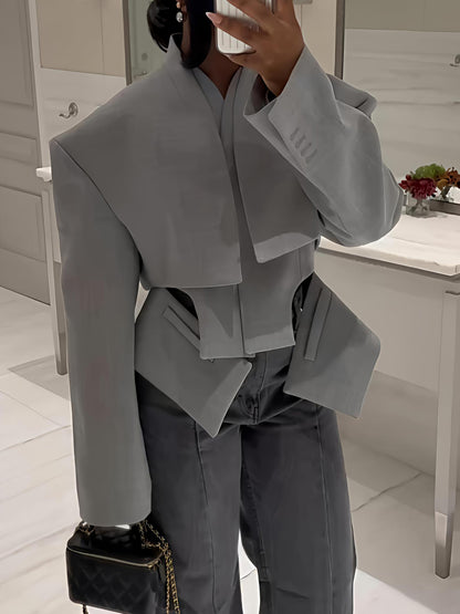 Stand Collar Cut-out Asymmetric Hem Jacket