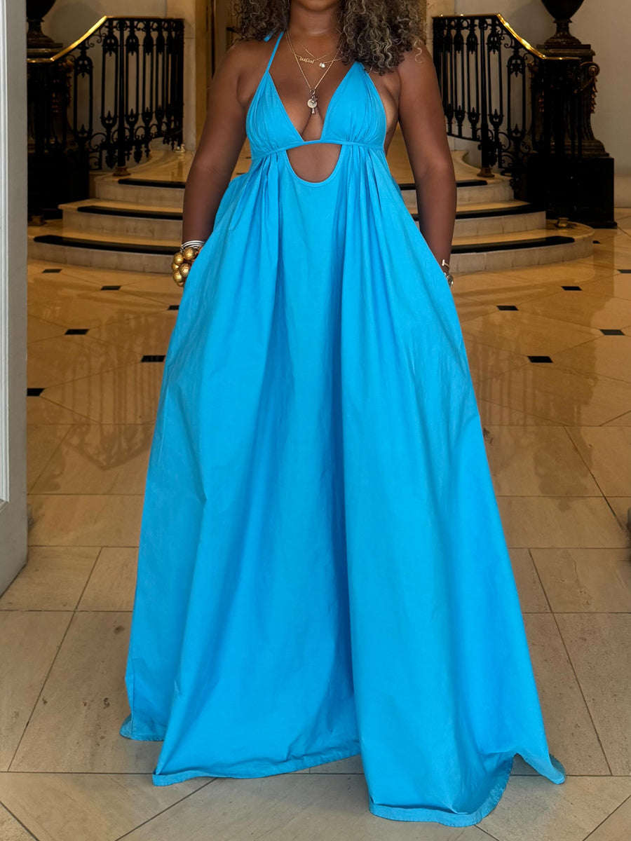 Adjustable Shoulder Cutout Maxi Dress