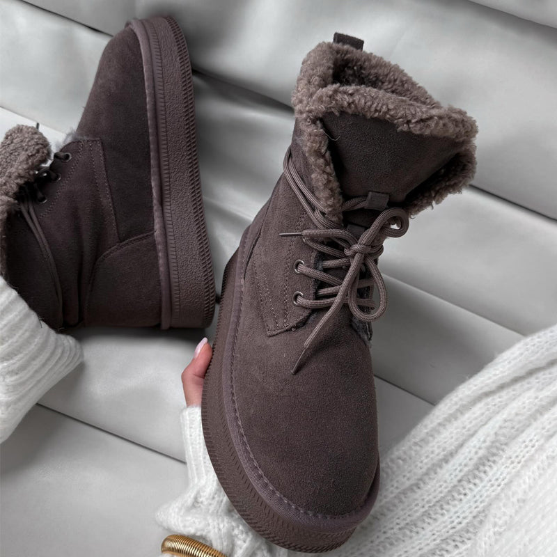 Platform Fleece Lace-Up Snow Boots