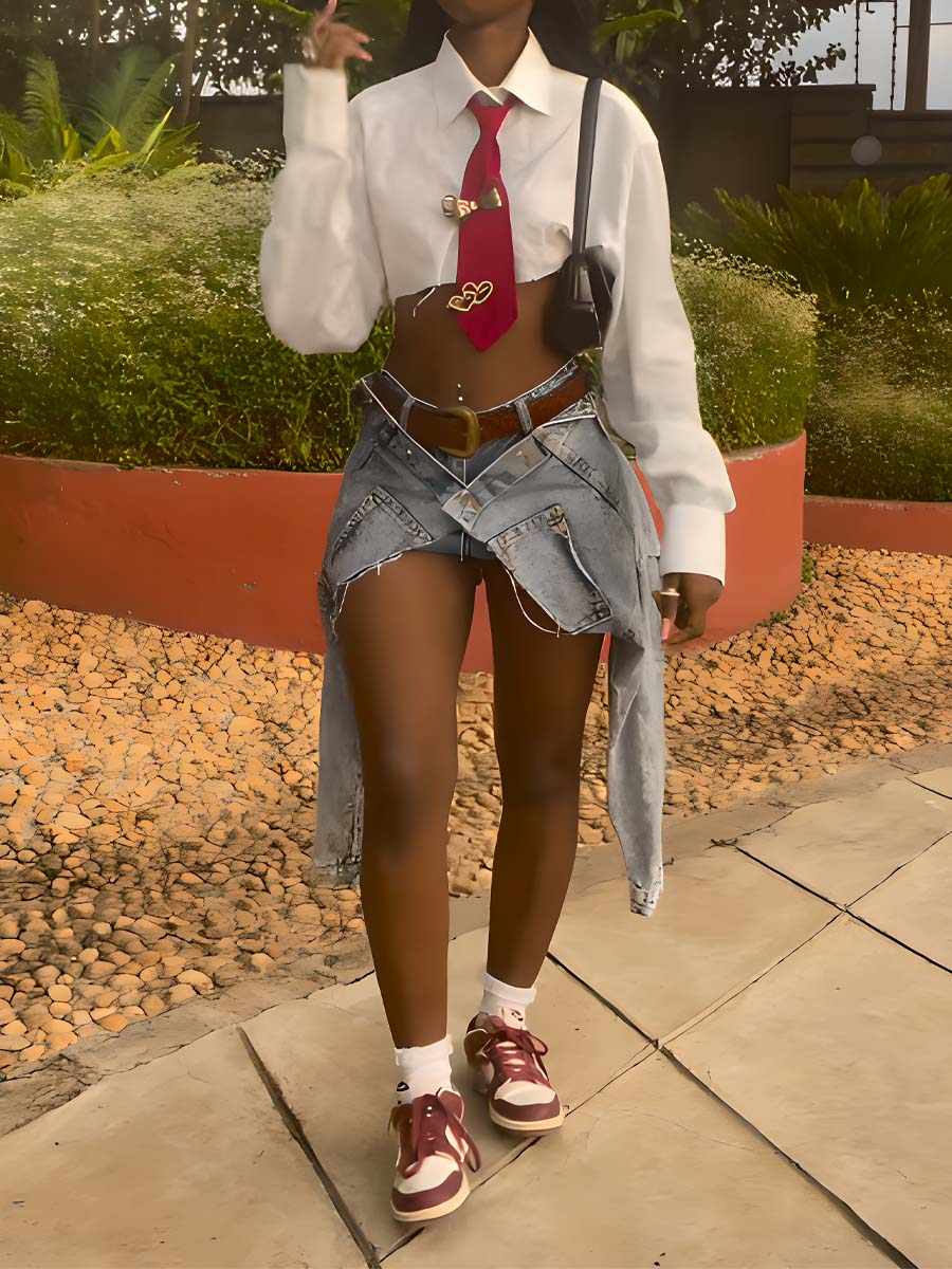 Washed Distressed Denim Skirt