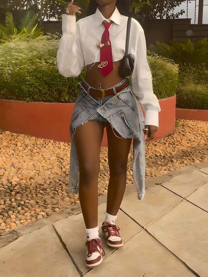 Washed Distressed Denim Skirt