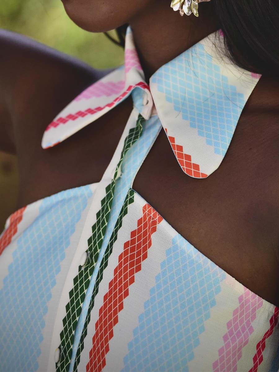 Striped Print Cold Shoulder Dress