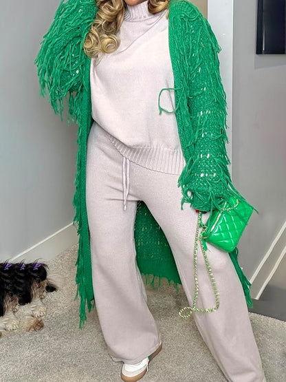 Knitted Crochet Fringe Sweater Cardigan