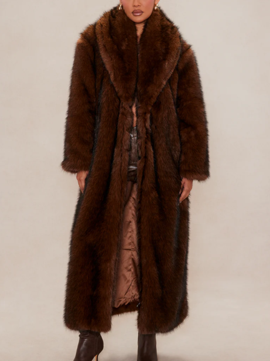 Chocolate Faux Fur Long Coat