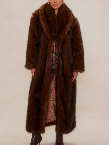 Chocolate Faux Fur Long Coat