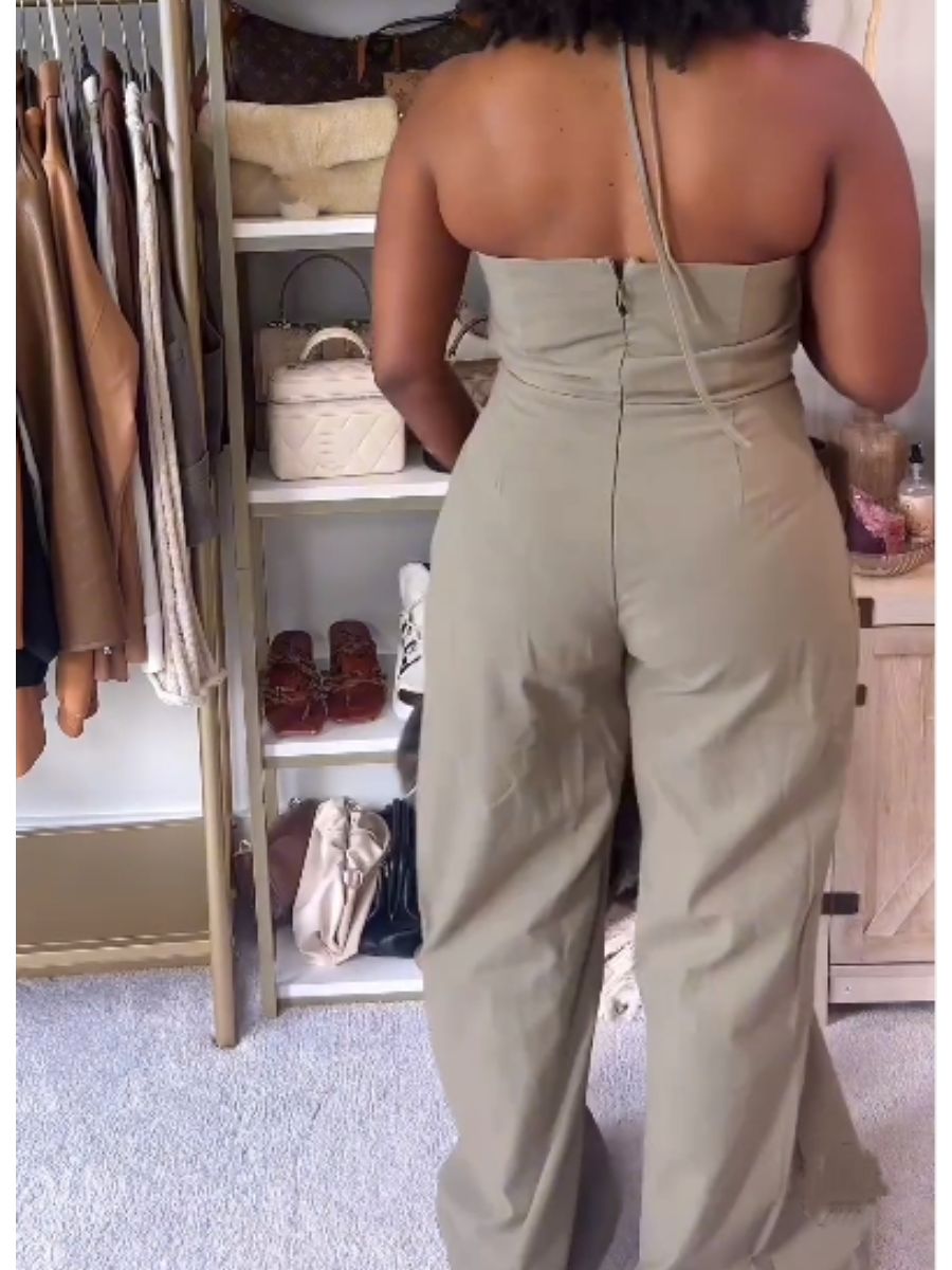 Stylish Lace-Up Cargo Jumpsuit