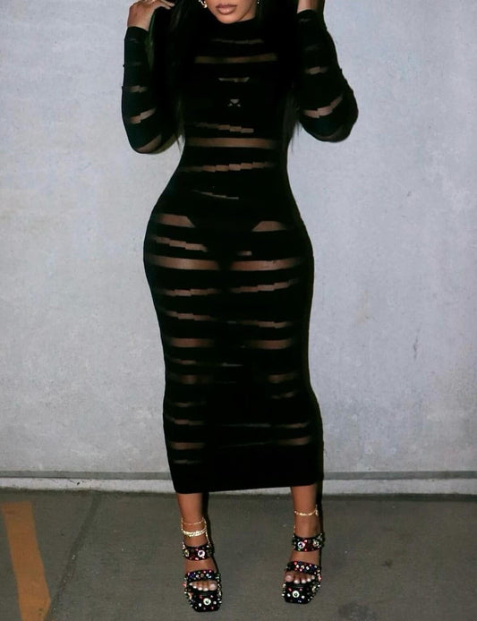 Onyx Sky Mesh Knit Contrast Dress