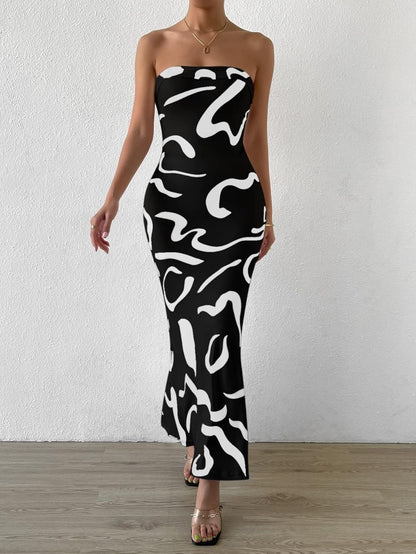 Black and white graffiti tight maxi skirt