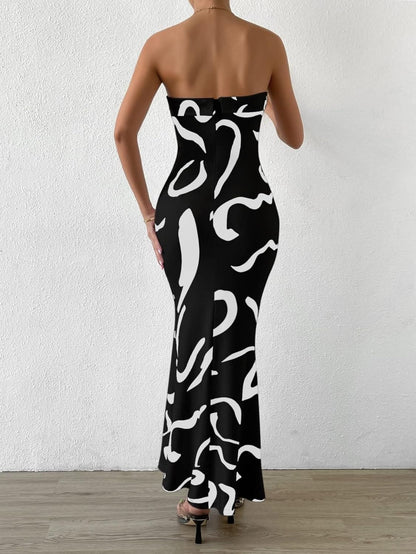 Black and white graffiti tight maxi skirt