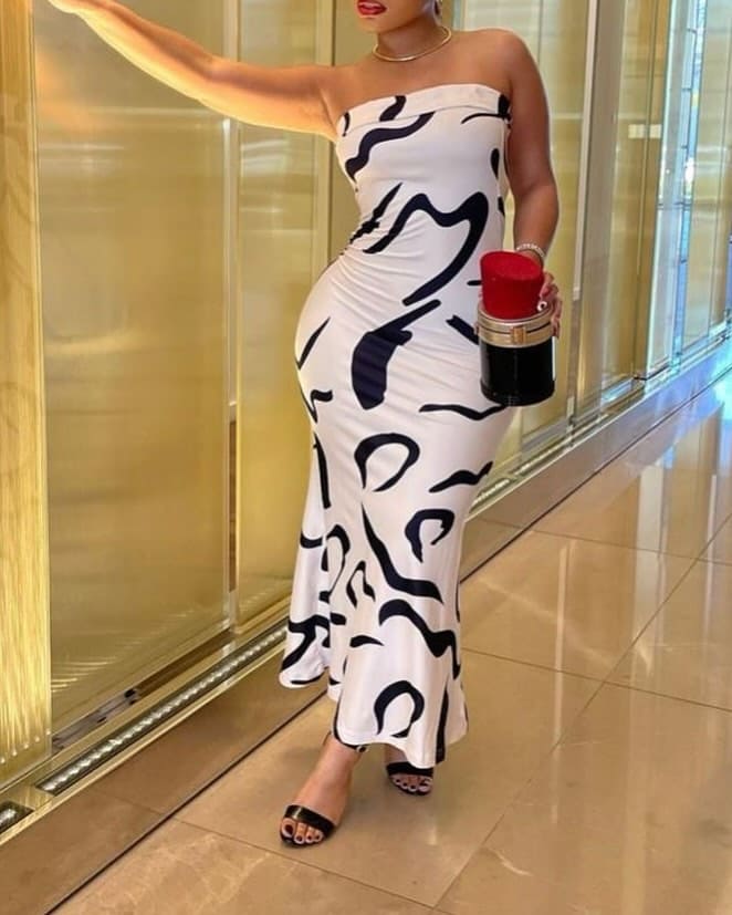 Black and white graffiti tight maxi skirt