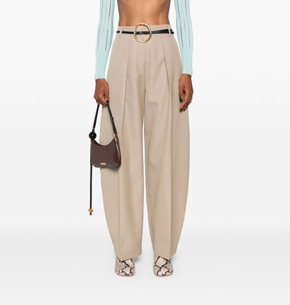 Sand Beige High Waisted Wide Leg Pants