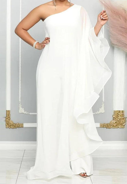 Women's One Shoulder Asymmetric Ruffle Jumpsuit