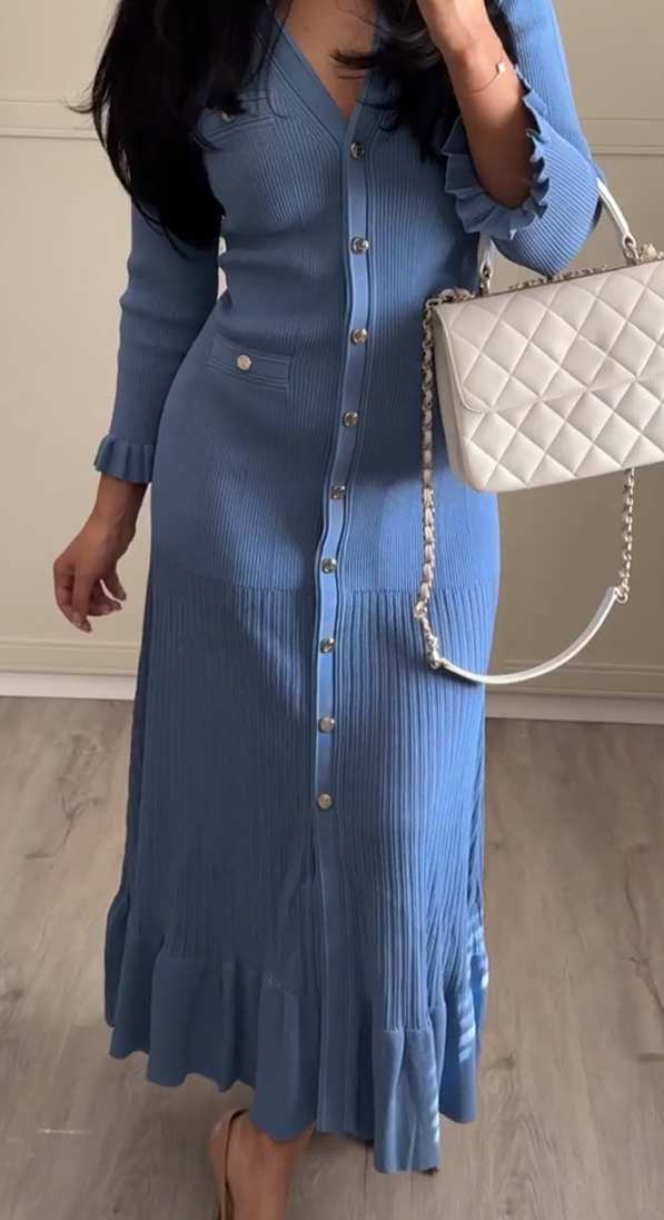 Knitted Slim Fit Pleated Sweater Dress