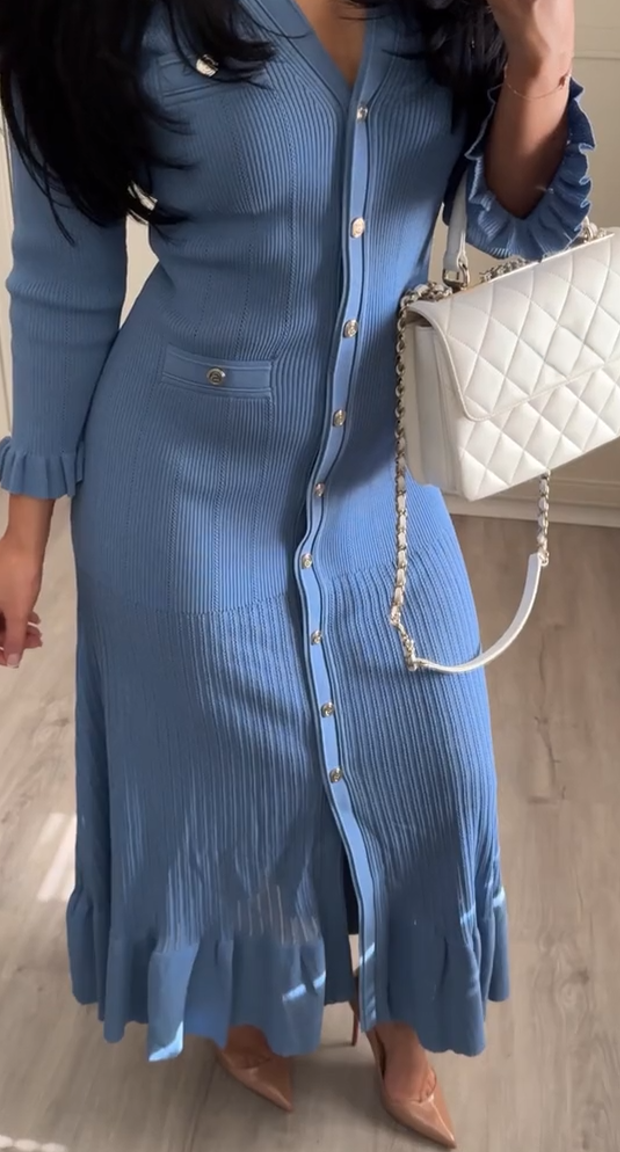 Knitted Slim Fit Pleated Sweater Dress