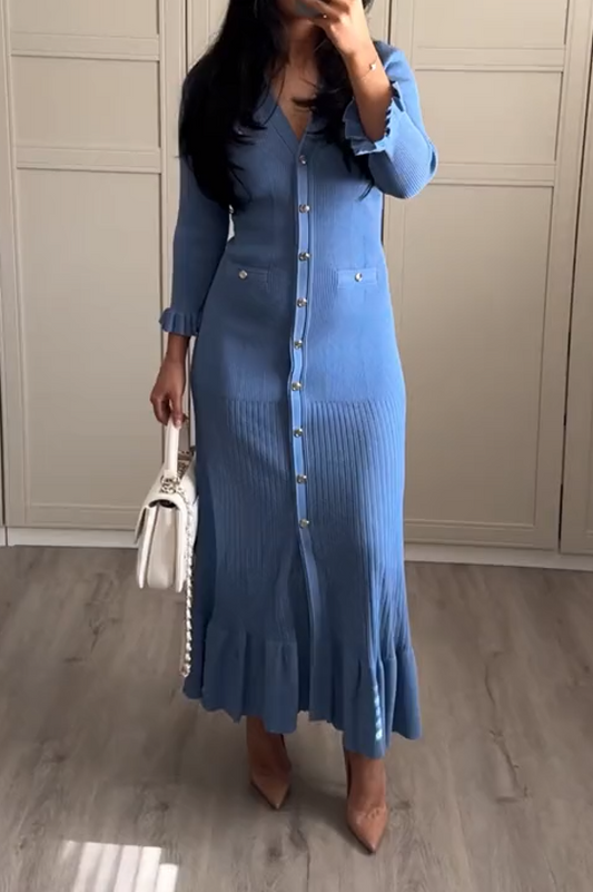 Knitted Slim Fit Pleated Sweater Dress