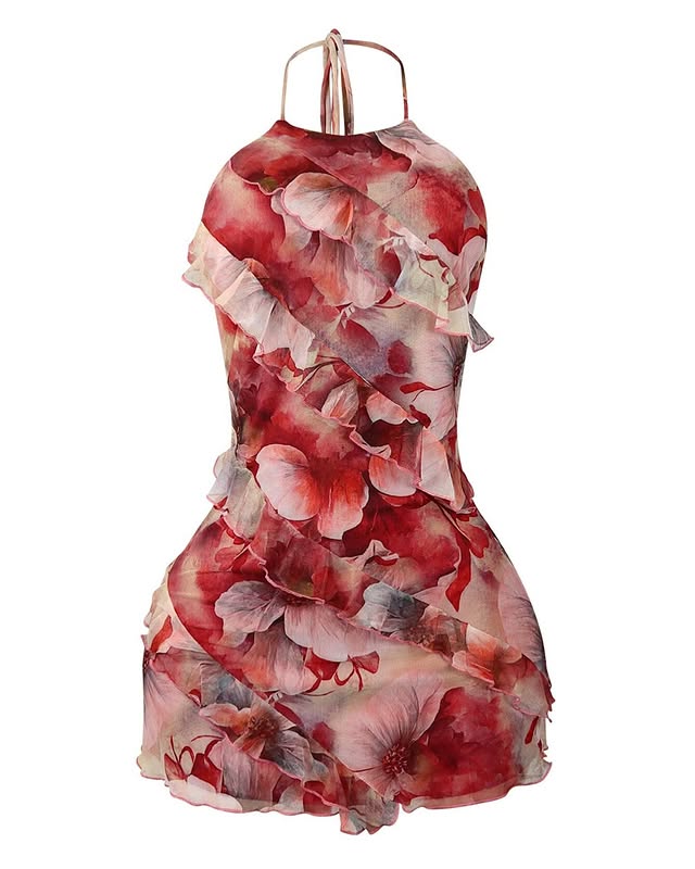 Hopeless Romantic Mesh Print Ruffle Dress