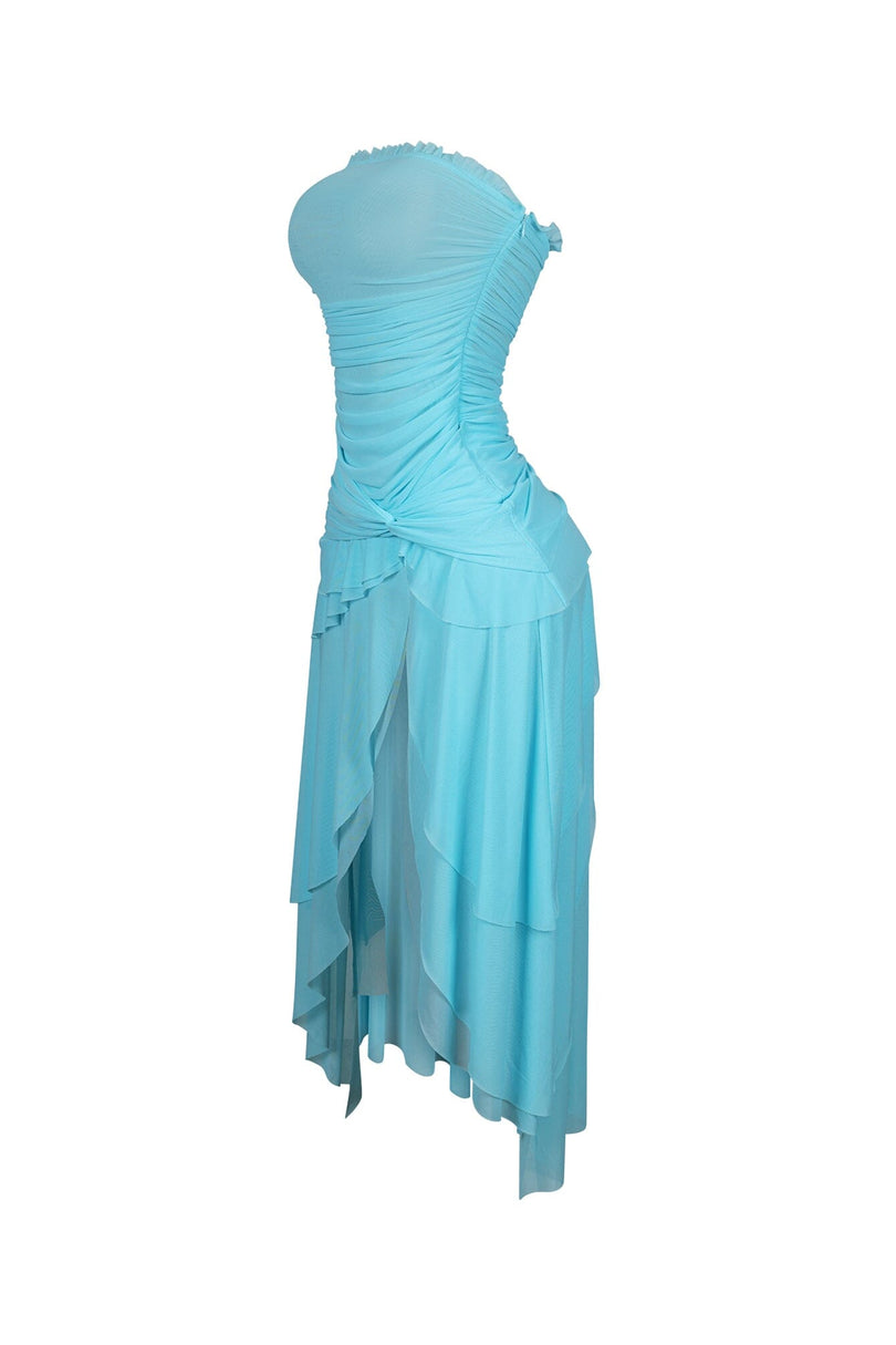 Sahara Mesh Ruffled Tube Midi Dress