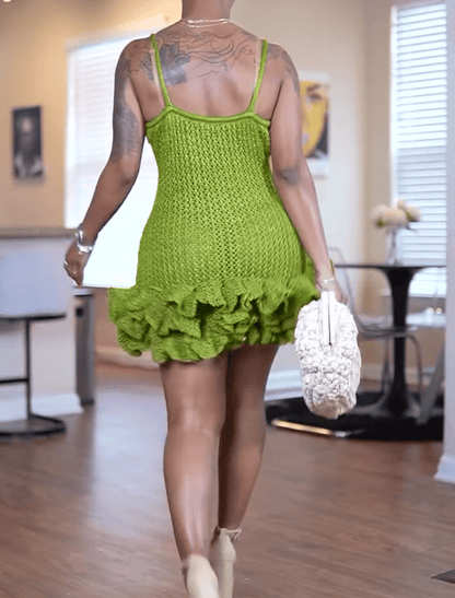 Sexy hollow wooden ear knitted sling hip dress