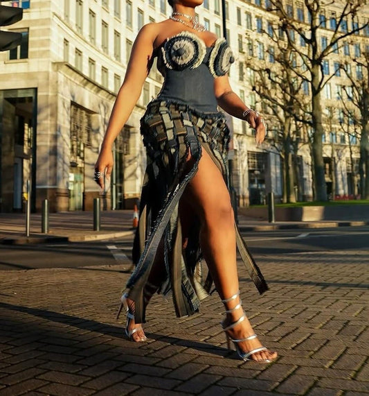 （⏰Free shipping） Denim patchwork corset suit