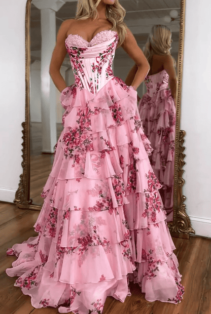 （⏰Limited Time Offer 49% OFF）Sexy Pink Floral Corset Dress