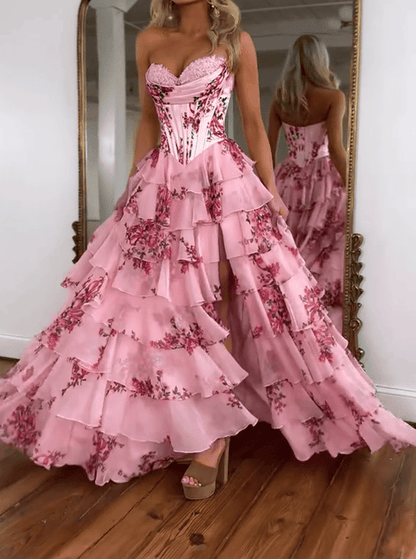 （⏰Limited Time Offer 49% OFF）Sexy Pink Floral Corset Dress