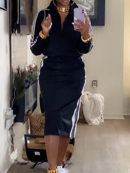 Stand collar jacket + high waist skirt sports suit