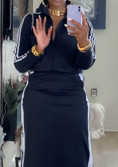 Stand collar jacket + high waist skirt sports suit