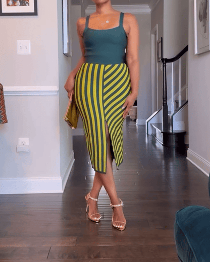 Multi-color Patchwork Striped Midi Dress