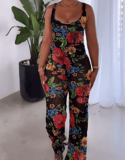 Floral Print Cami Jumpsuit In Multicolour