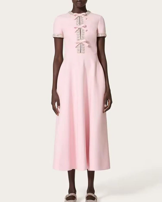 Pink Rhinestone Midi Dress