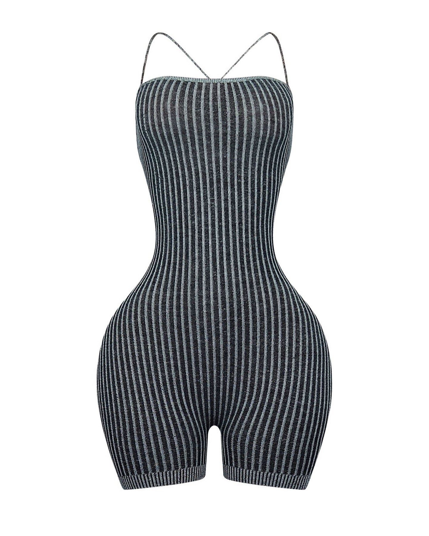 Details Two Tone Ribbed Knit Romper