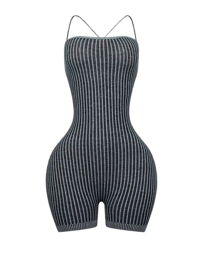 Details Two Tone Ribbed Knit Romper