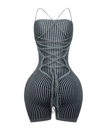 Details Two Tone Ribbed Knit Romper