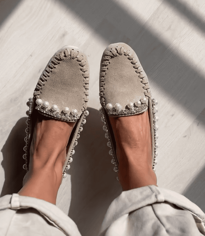 Pearl and diamond embellished loafers