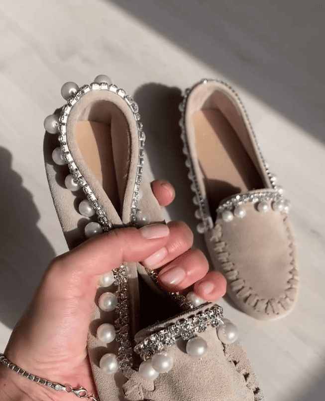 Pearl and diamond embellished loafers