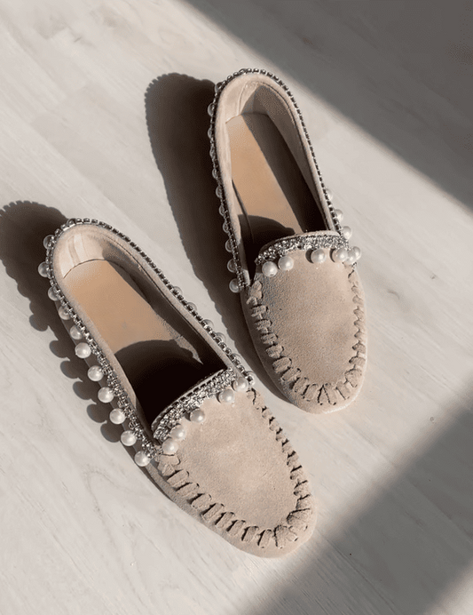 Pearl and diamond embellished loafers