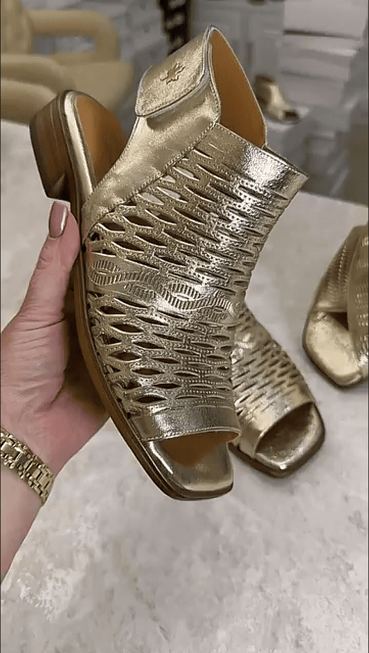 Stylish golden hollow fish mouth ankle sandals