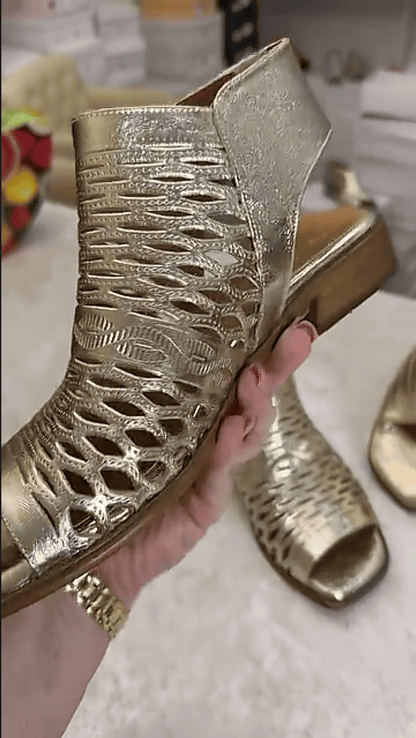 Stylish golden hollow fish mouth ankle sandals