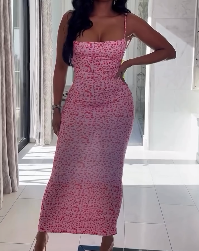 Floral halter backless maxi dress