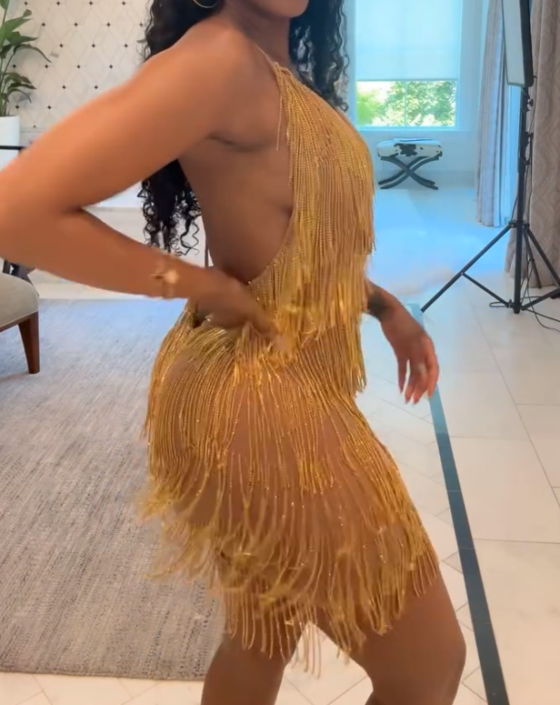 Gold Rhinestone Fringe Dress