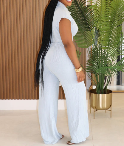 Button Front Collar Jumpsuit