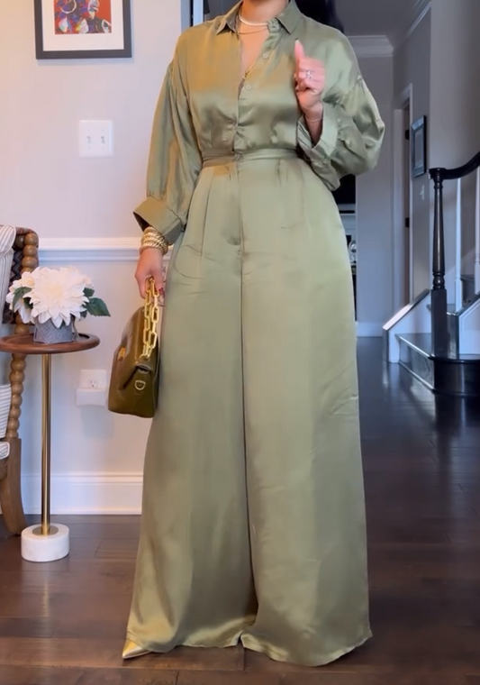 Tuck Silk Wide-Leg Jumpsuit