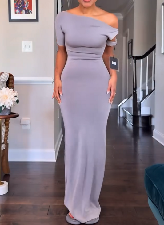 Solid Color Elegant Strapless Maxi Dress