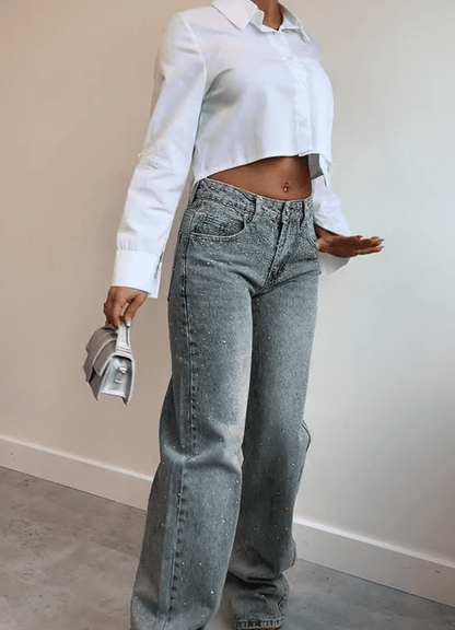 Exclusive rhinestone jeans vintage wash