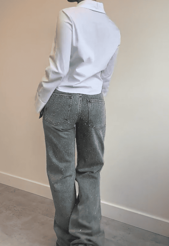 Exclusive rhinestone jeans vintage wash